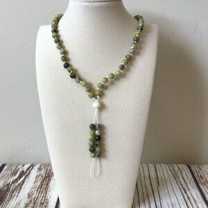 Yellow Spot Jasper Handmade Gemstone Bead Hand Knotted Healing Mala Necklace